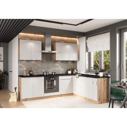 rohová kuchynská linka ISABEL 260 dub artisan sivá
