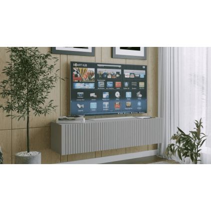 moderný TV stolík JOY 150 sivý vrúbkované dvierka