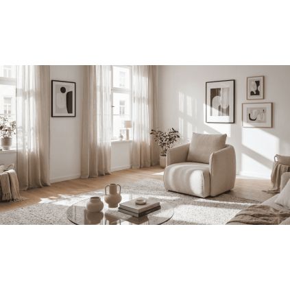 dizajnove kreslo calino loop 6 bezova v obyvacke