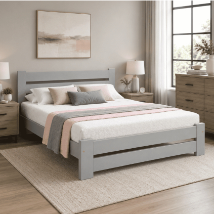 manzelska postel ola siva drevena v spalni